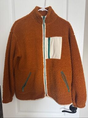 Universal Thread Orange Sherpa Zip-Up Jacket with Cream Pocket